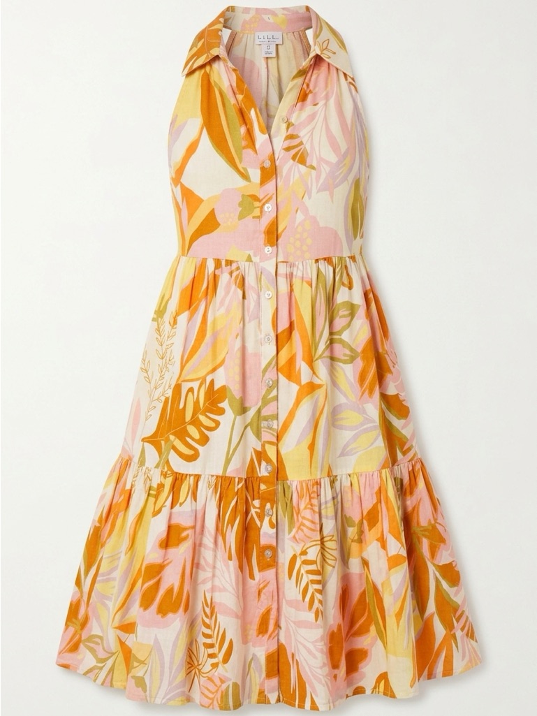 Nicole Miller New York Tropical Botanical Tiered Shirt Dress Sleeveless
